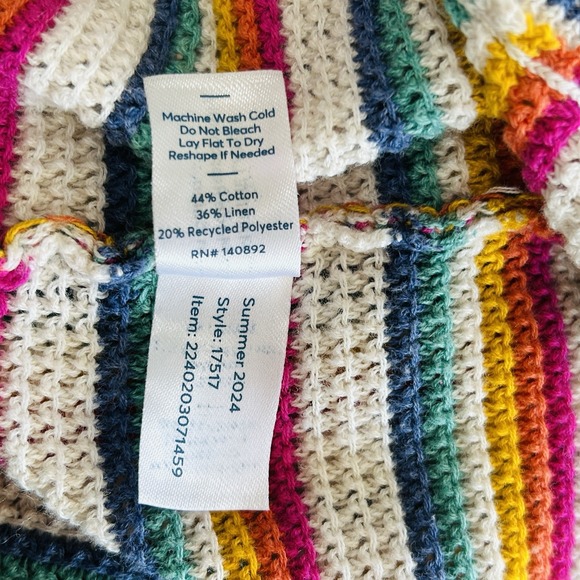 Marine Layer Finley Sweater Tank S Boho Beachy Retro Rainbow Stripe Linen Cotton - Picture 9 of 9